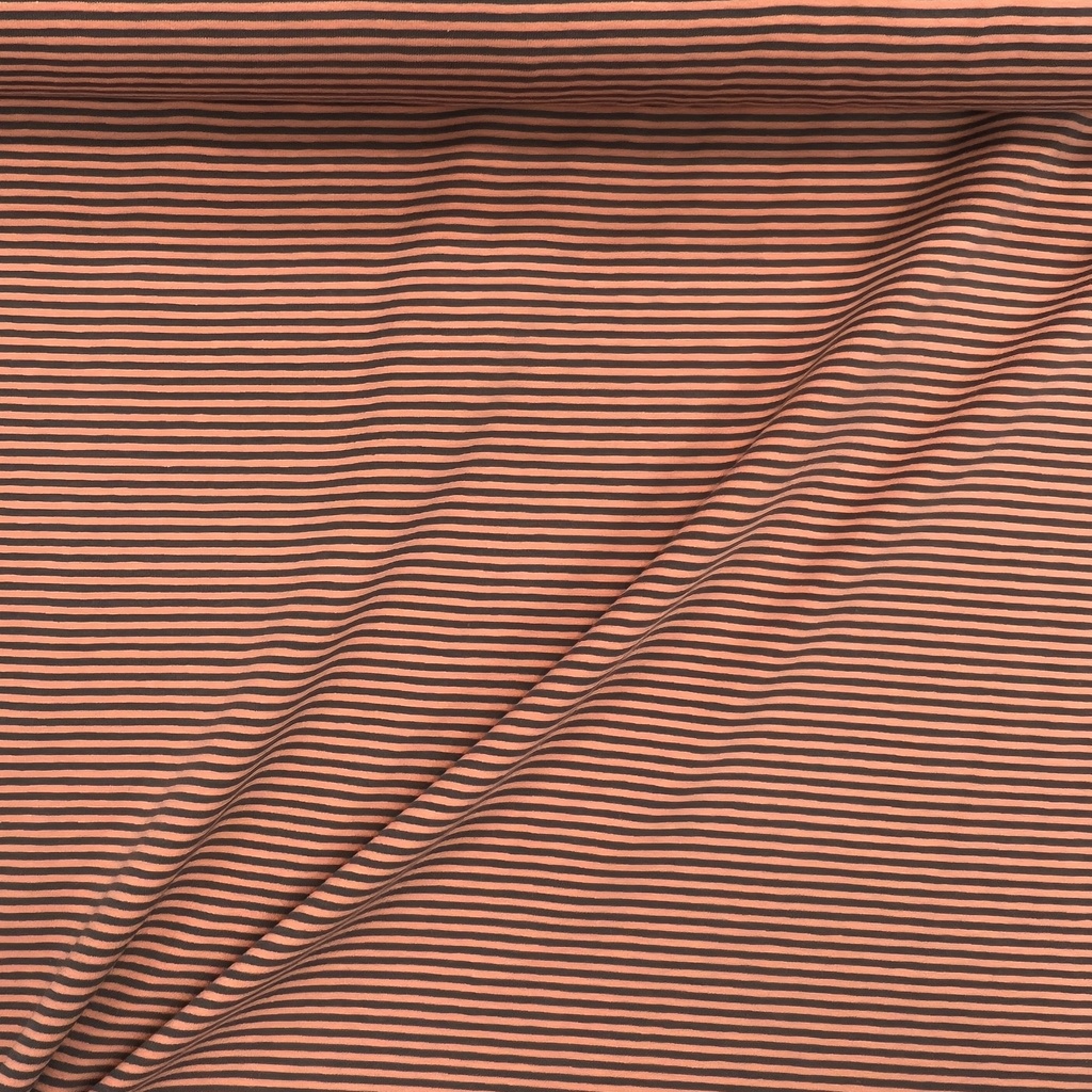 Baumwolljersey orange grau Streifen