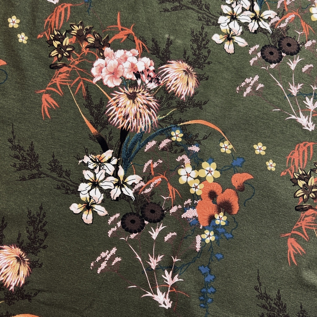 Viskosejersey japanisch angehauchte Blumen Khaki