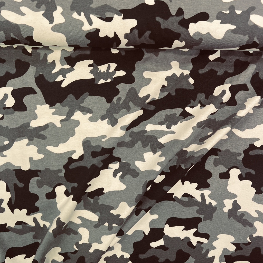 Baumwolljersey grau schwarz weiss Camouflage
