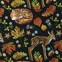 Baumwolljersey schwarz + Herbstfarben Fuchs und Blätter