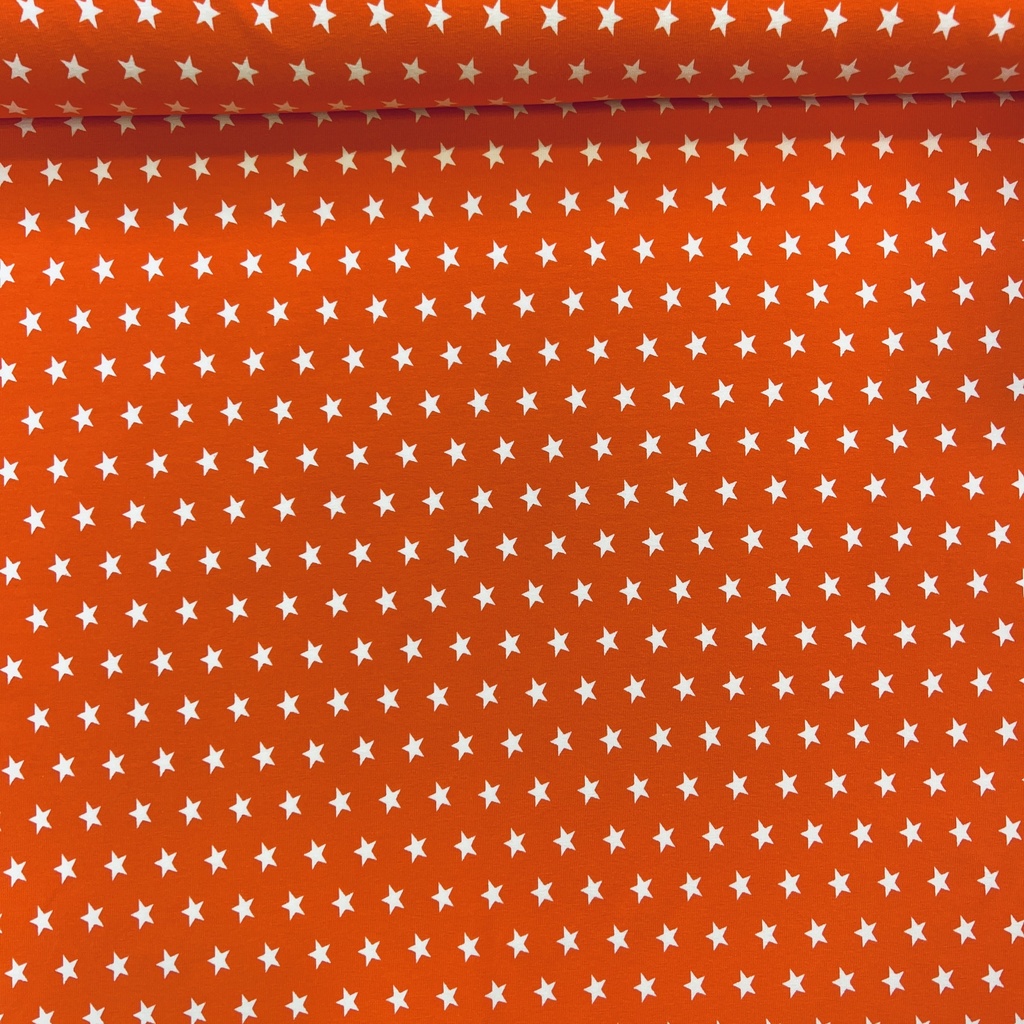 Baumwolljersey Sterne orange weiss
