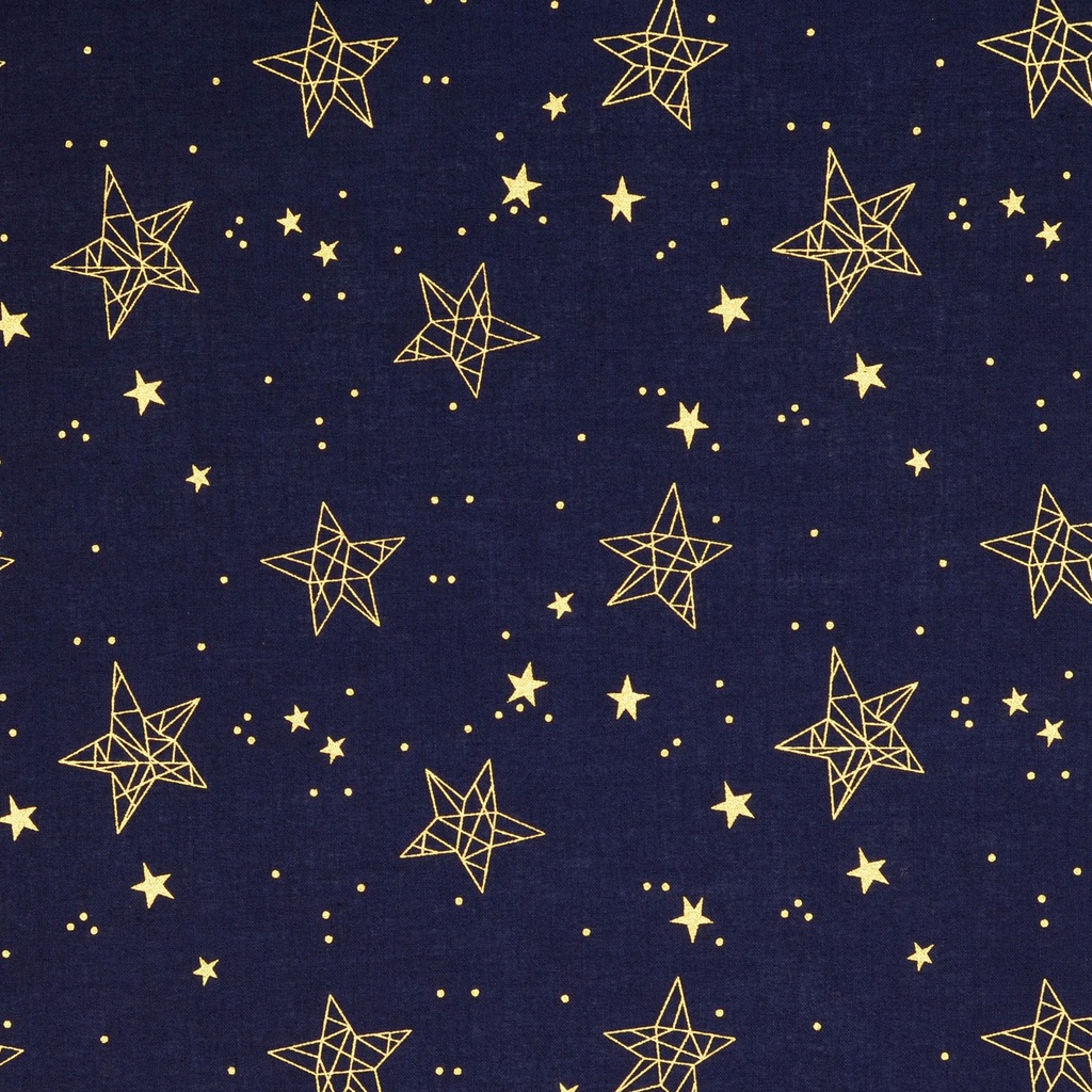 Baumwollgewebe Weihnachten Sterne navy gold