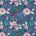 Baumwollgewebe Kolibri Blumen jeansblau pink