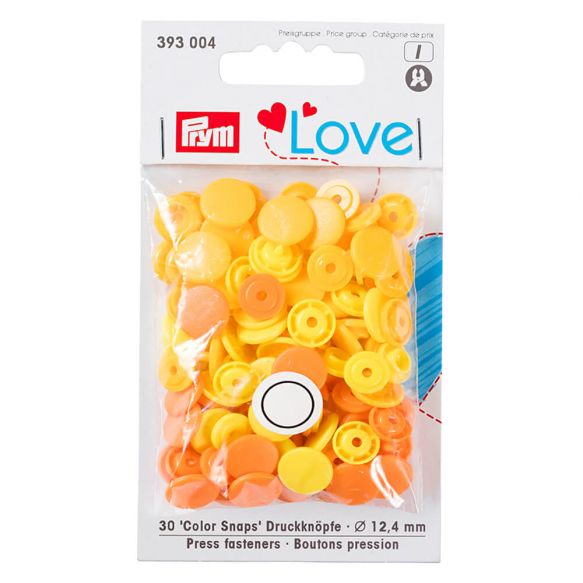 Prym Love 30 Stück &quot;Color Snaps&quot; Nähfrei-Druckknöpfe, rund, 12,4mm, gelb