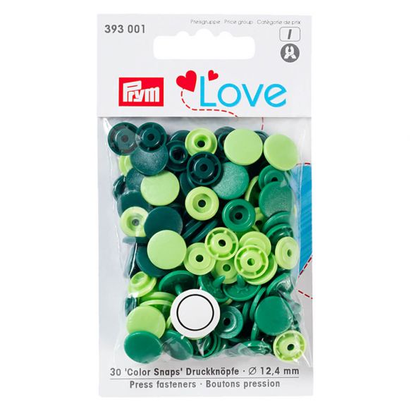 Prym Love 30 Stück &quot;Color Snaps&quot; Nähfrei-Druckknöpfe, rund, 12,4mm, grün