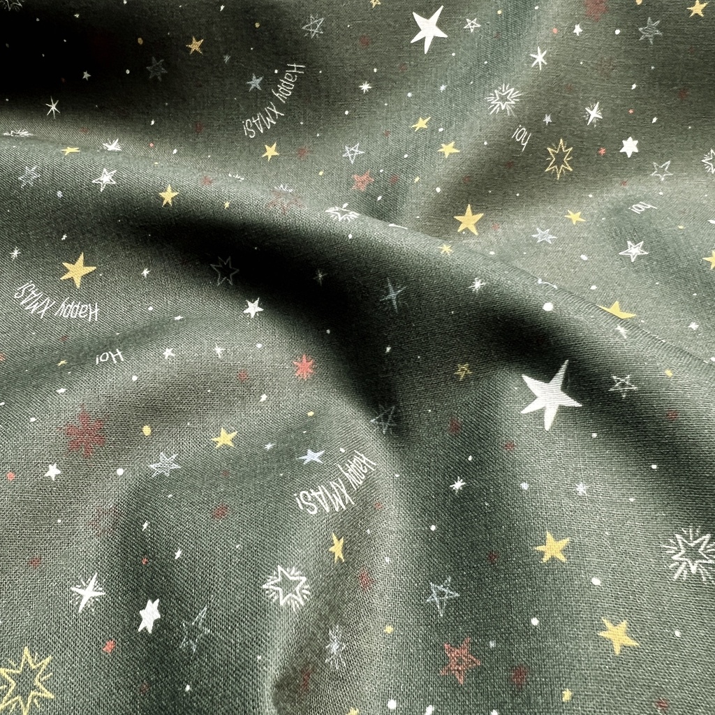 Baumwollgewebe Weihnachten Sterne Dunkelgrün