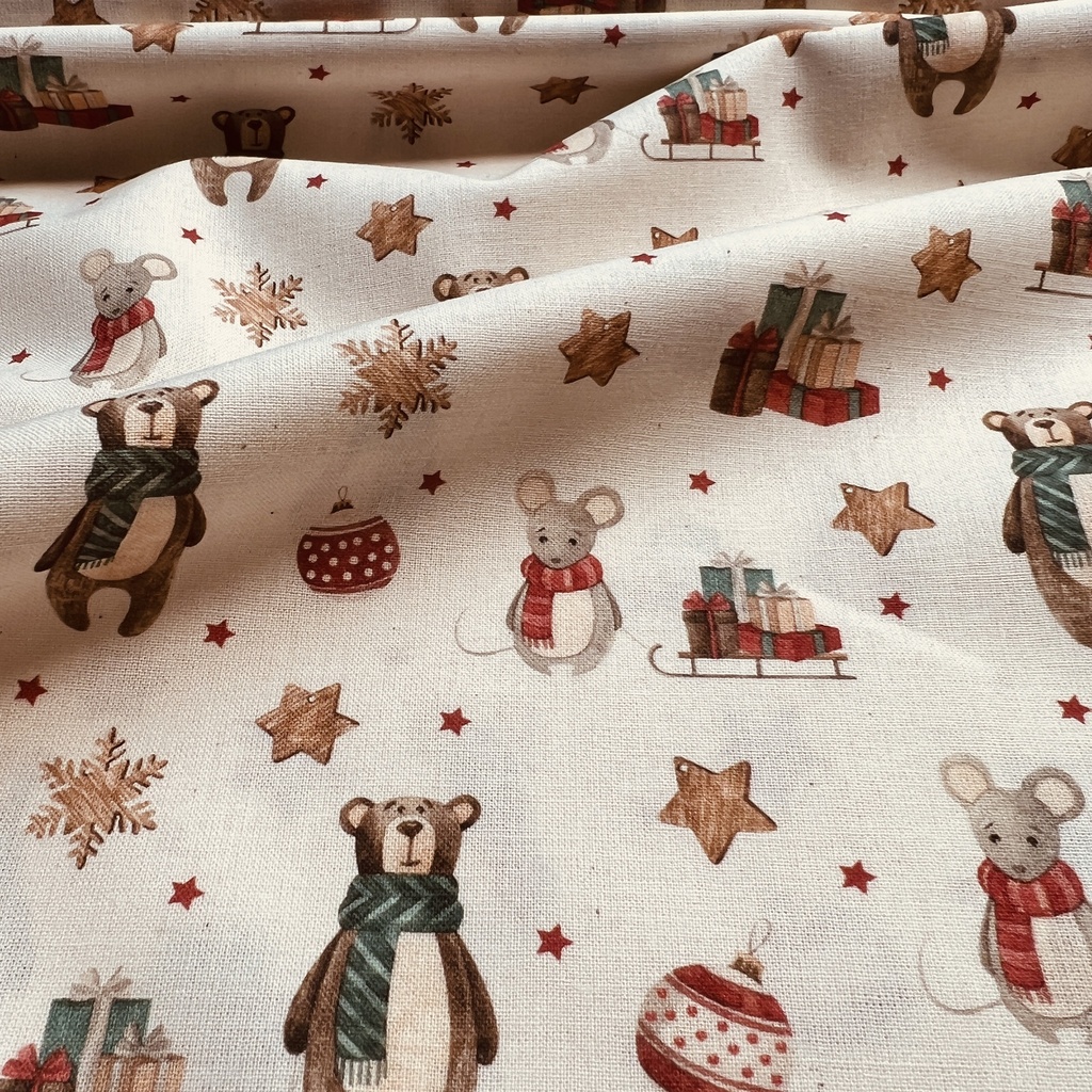 Baumwollgewebe Weihnachten Maus und Bär