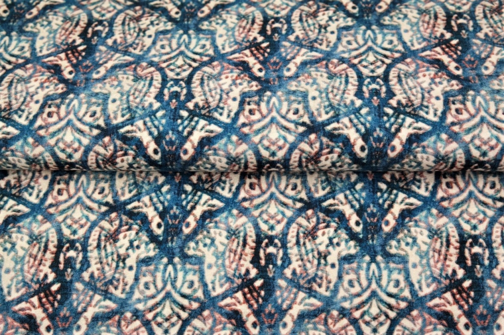Baumwolljersey Stenzo Ikat Batik Blau Taupe