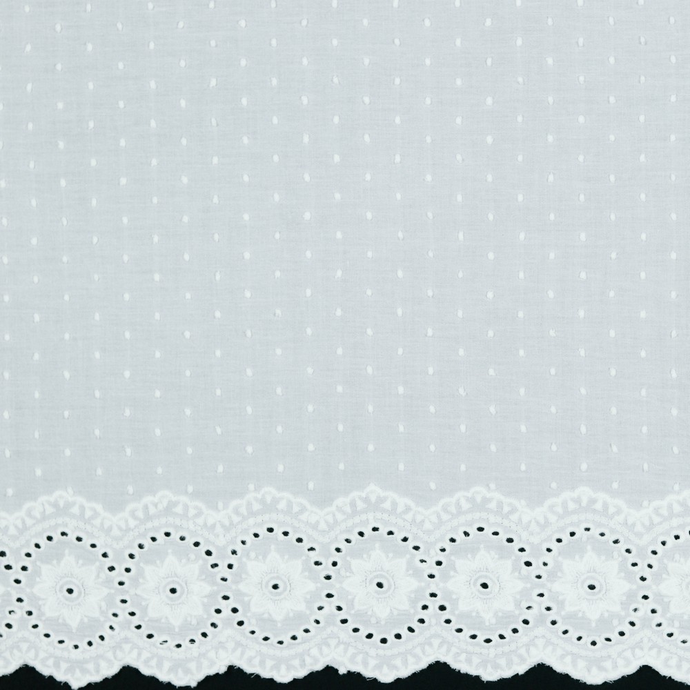 Dobby-Voile Stickerei mit einseitiger Bordüre Weiß
