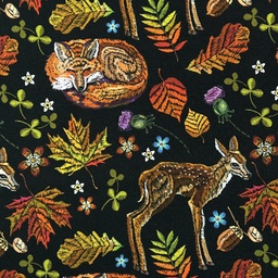 [39729] Baumwolljersey schwarz + Herbstfarben Fuchs und Blätter
