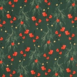 [43548] Baumwollgewebe kleine Blumen dunkelgrün rot