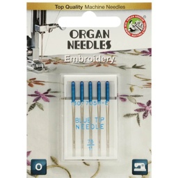 [orgbti75] Organ Maschinennadeln Sticken Blue Tip 130/705H  75/11, 5 Stück