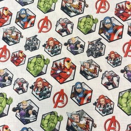 [41490] Gewebe Lizenz Poplin weiss bunt Marvel Avengers Waben