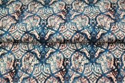 [45094] Baumwolljersey Stenzo Ikat Batik Blau Taupe